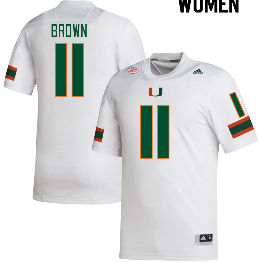 Women #11 Jacurri Brown Miami Hurricanes College Football Jerseys Stitched-White - Click Image to Close